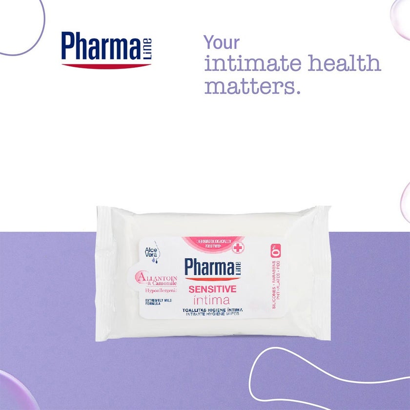 PharmaLine Sensitive Feminine Intimate Wipes, Pack of 12's