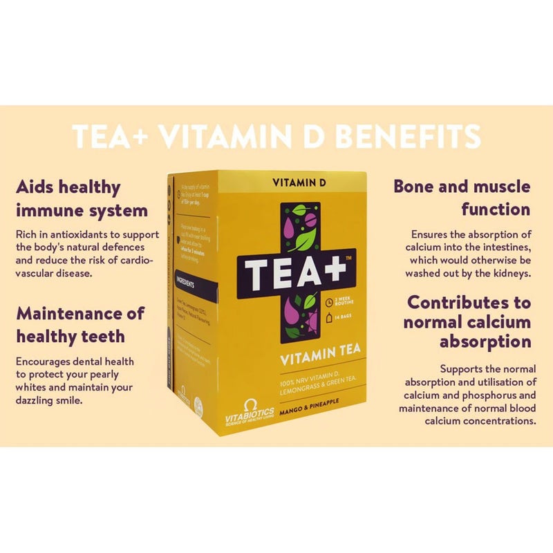 Vitabiotics Tea+ Vitamin D Vitamin Tea, Pack of 14's
