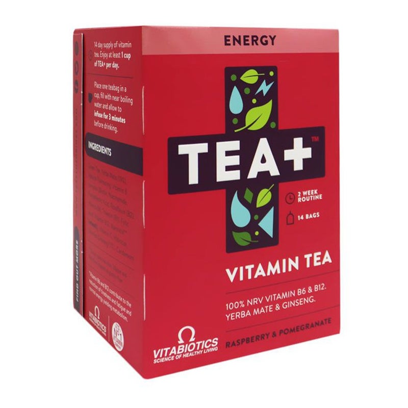 Vitabiotics Tea+ Energy Vitamin Tea Bags For Energy Support, Pack of 14's