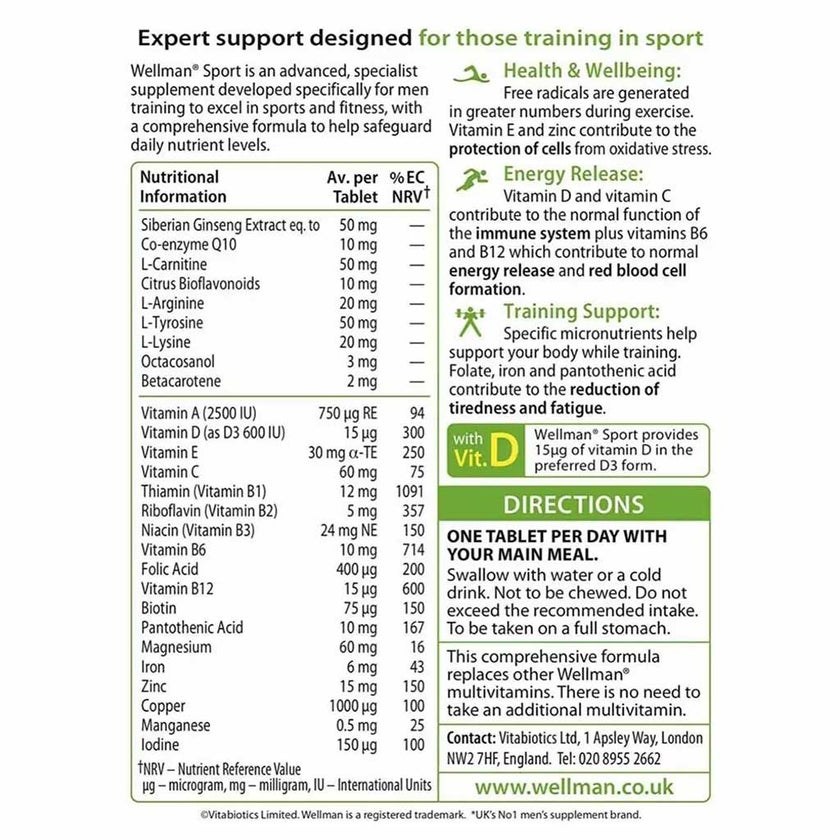 Vitabiotics Wellman Sport Tablets For Men, Pack of 30's