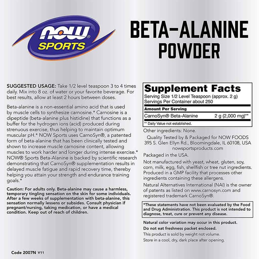 Now Sports Beta Alanine 100% Pure Powder For Muscular Endurance 500g
