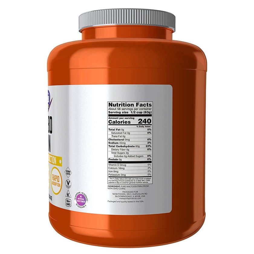 Now Sports Carbo Gain Unflavored Maltodextrin Powder For Energy Production 8lbs
