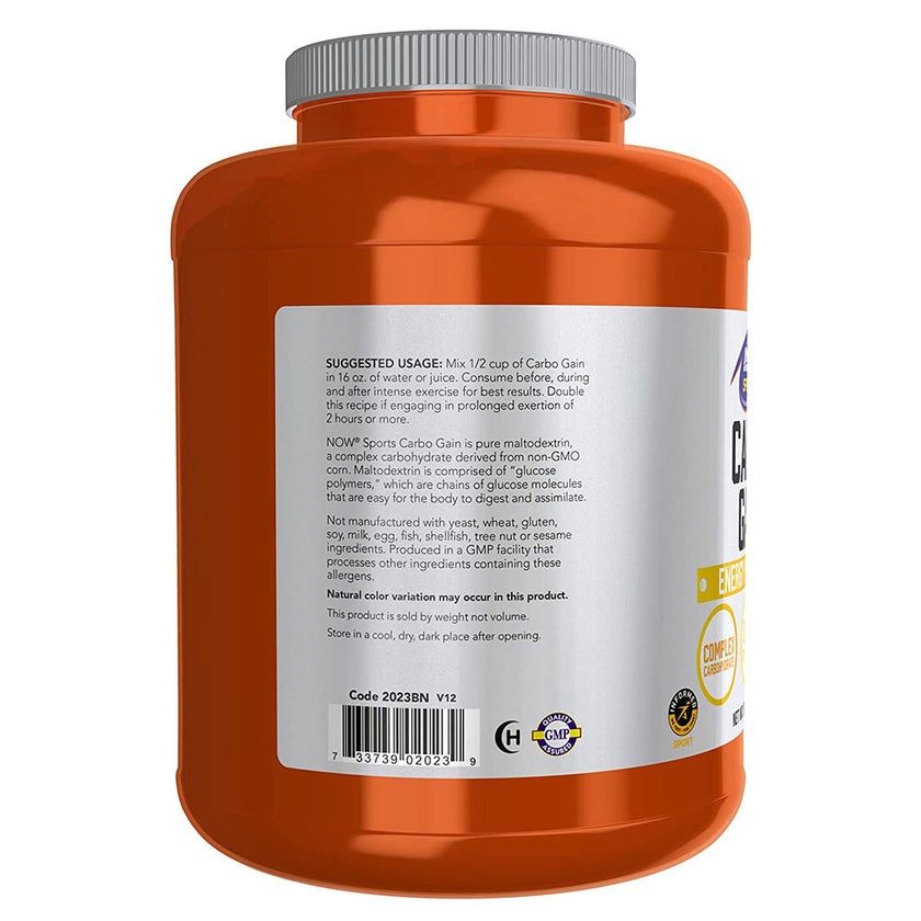 Now Sports Carbo Gain Unflavored Maltodextrin Powder For Energy Production 8lbs