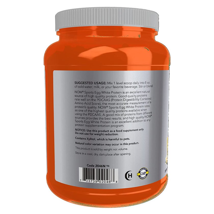 Now Sports Eggwhite Protein Powder With BCAAs, Creamy Vanilla, For Muscle Growth & Recovery 1.5lbs