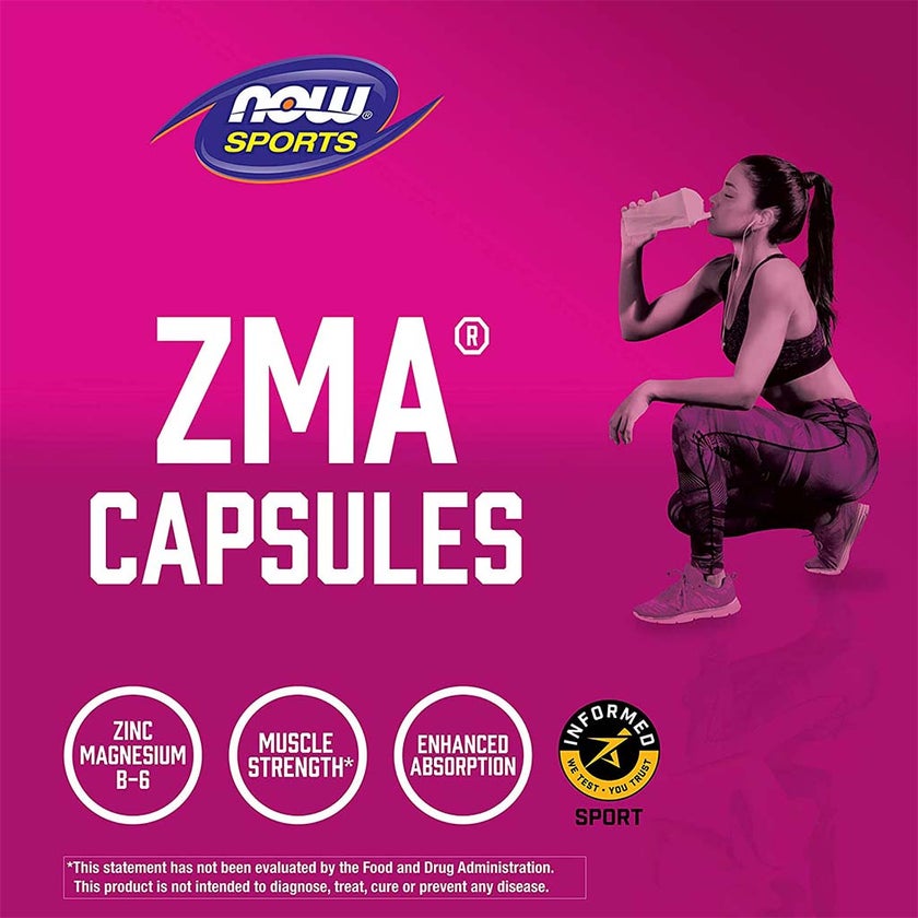 Now Sports ZMA 800mg Capsules With Zinc, Magnesium & Vitamin B6 For Muscle Recovery, Pack of 90's