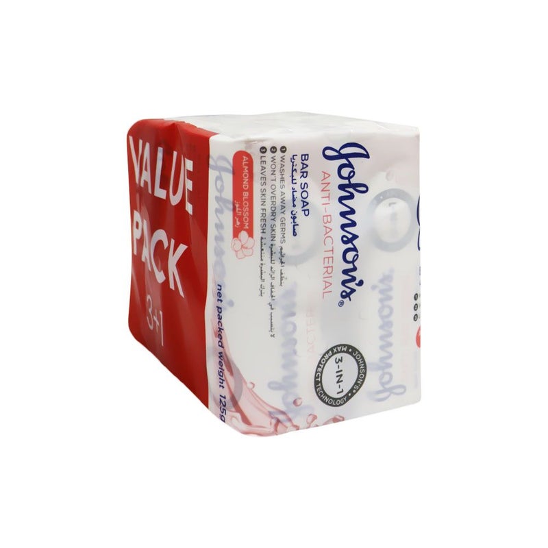 Johnson's 3 in 1 Antibacterial Almond Blossom Bar Soap 125 g 3+1 Value Pack
