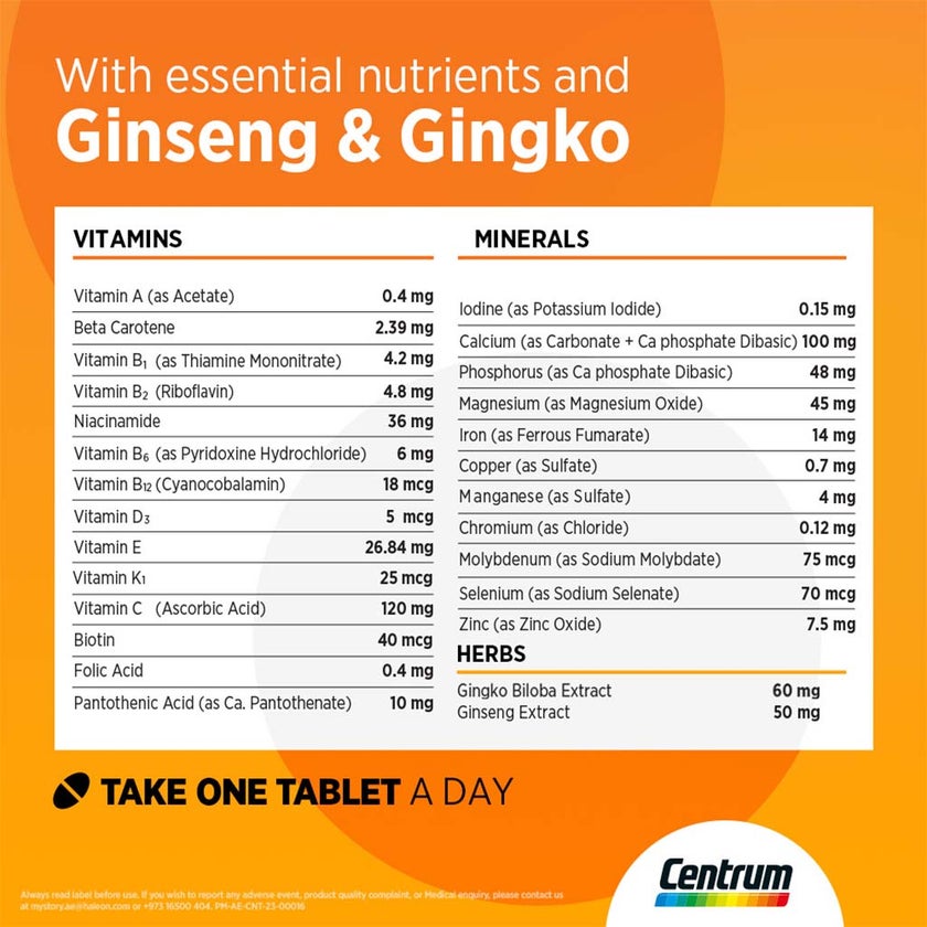 Centrum Energy Multivitamin Supplement Tablets, Pack of 30's