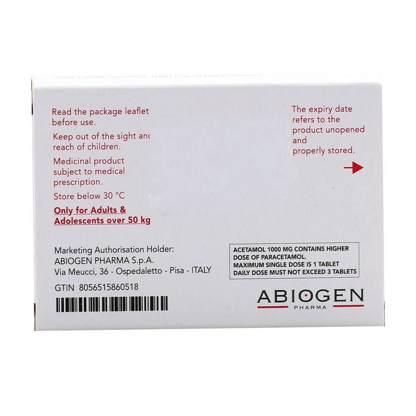 Acetamol 1000mg Tablets, Pack of 16's
