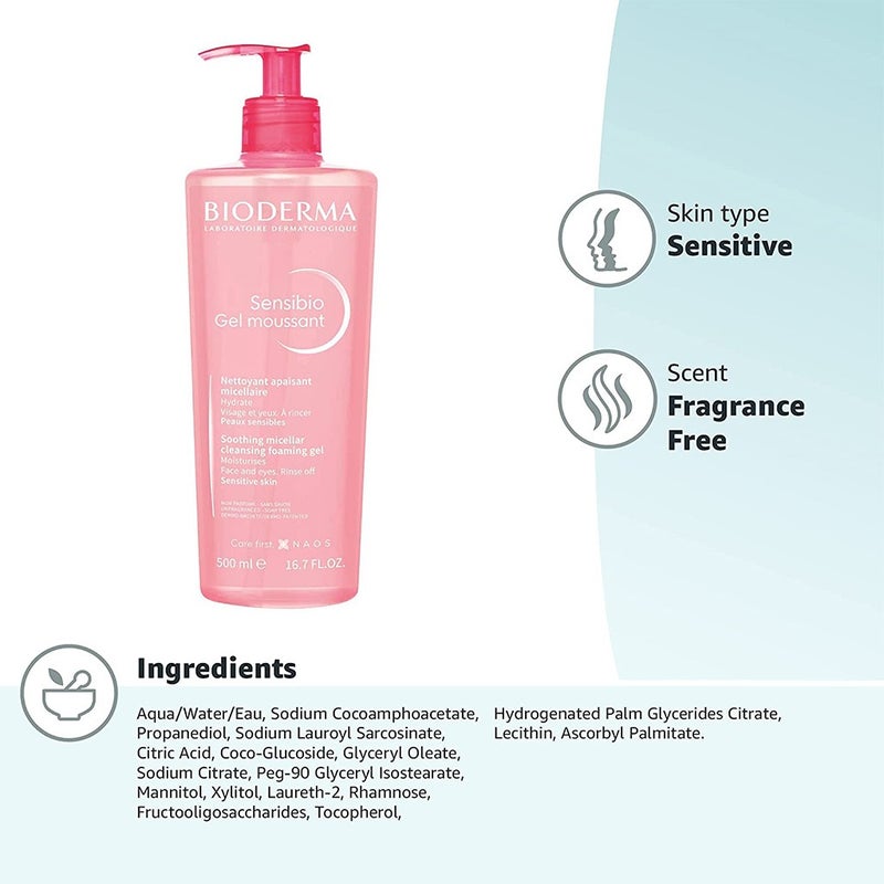 Bioderma Sensibio Soothing Micellar Cleansing Foaming Gel For Sensitive Skin 500 mL