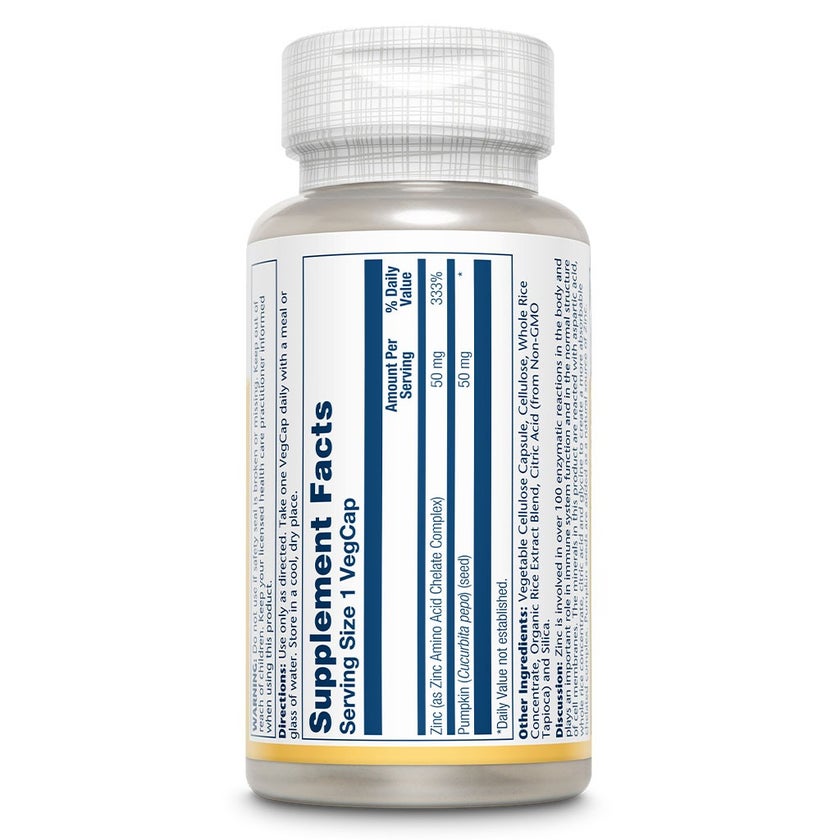 Solaray Zinc 50mg Veg Capsules, Pack of 100's