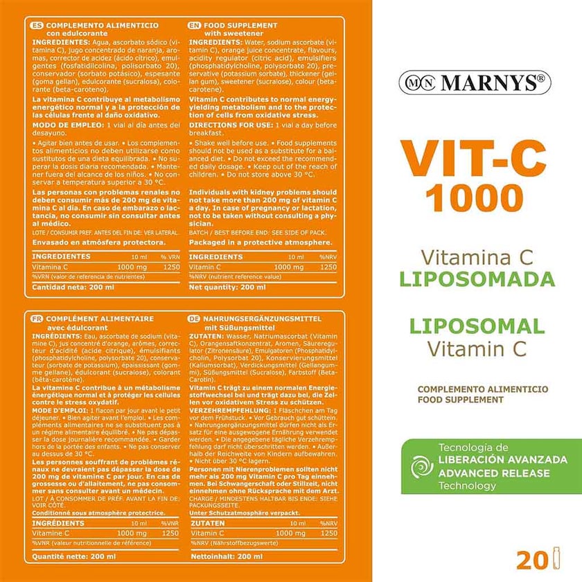 Marny's Liposomal Vit-C 1000mg Oral 10ml Vials, Pack of 20's