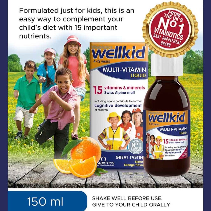 Vitabiotics Wellkid Multivitamin Orange Flavoured Liquid For Children 150ml
