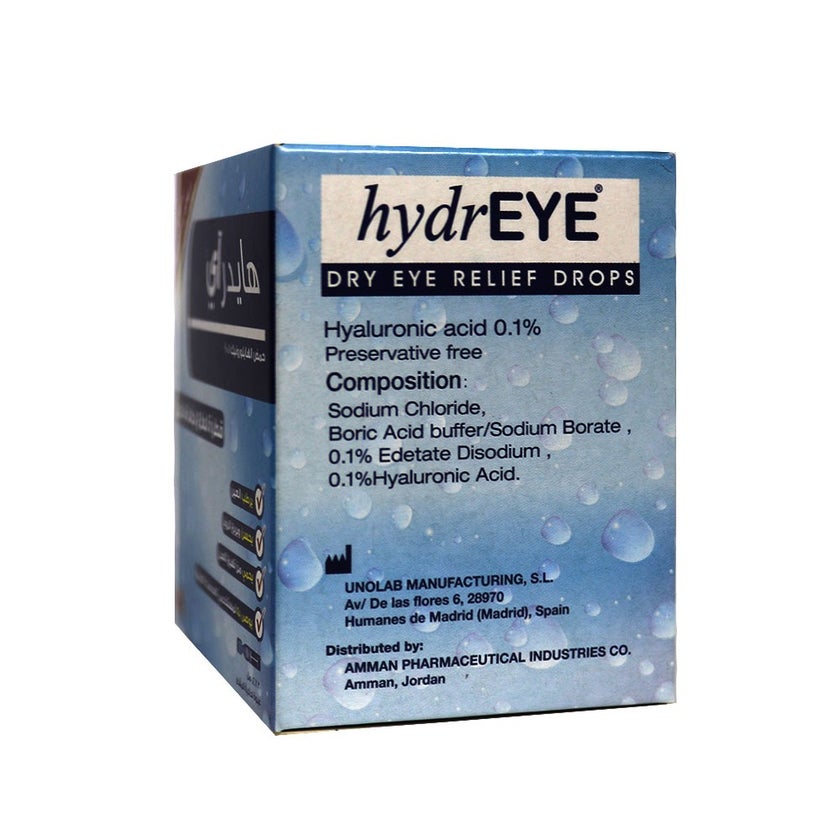 Hydreye 0.1% Dry Eye Relief Drops Single Dose Unit 0.4ml, Pack of 30's