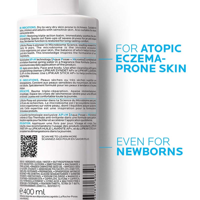 La Roche-Posay Lipikar Baume Ap+M Moisturizer For Atopic Eczema & Allergy-Prone Skin With Extreme Dryness 400ml