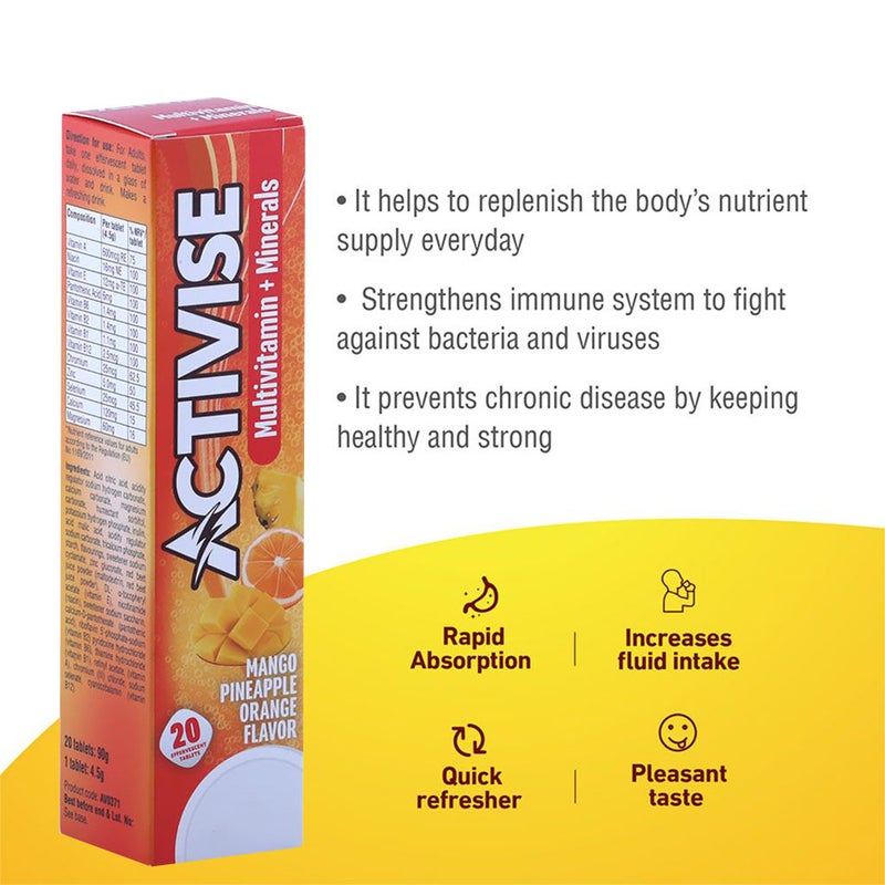 Activise Multivitamins And Minerals Effervescent Tablets For Energy & Wellness, Pack of 20's 