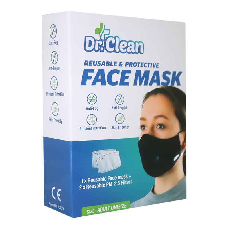 Dr. Clean Reusable & Protective Face Mask Adult Black 1's