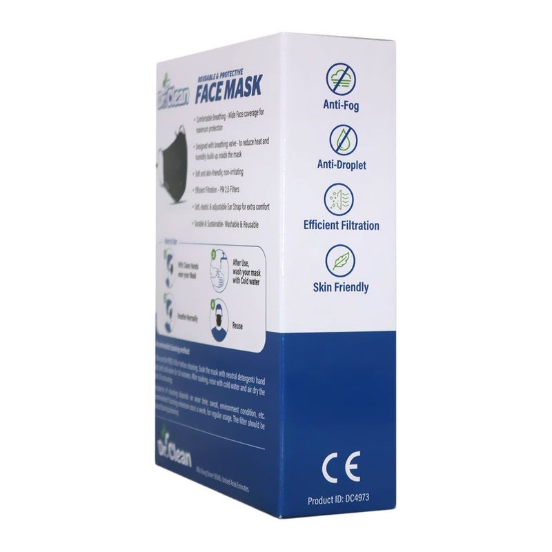 Dr. Clean Reusable & Protective Face Mask Adult Black 1's