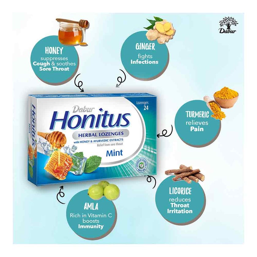 Dabur Honitus Herbal Lozenges Mint, Pack of 24's