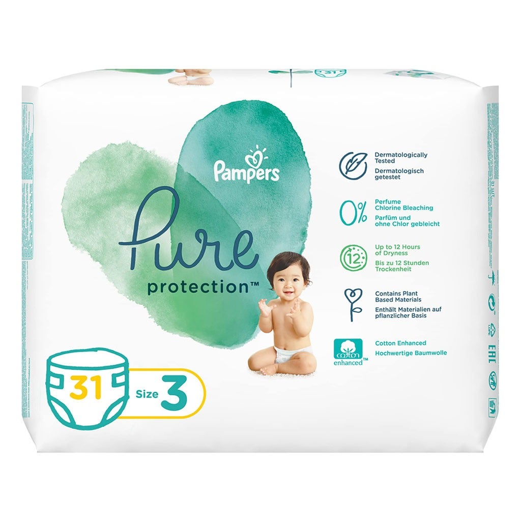 Pampers Pure Protection Premium Cotton Baby Diapers, Size 3,