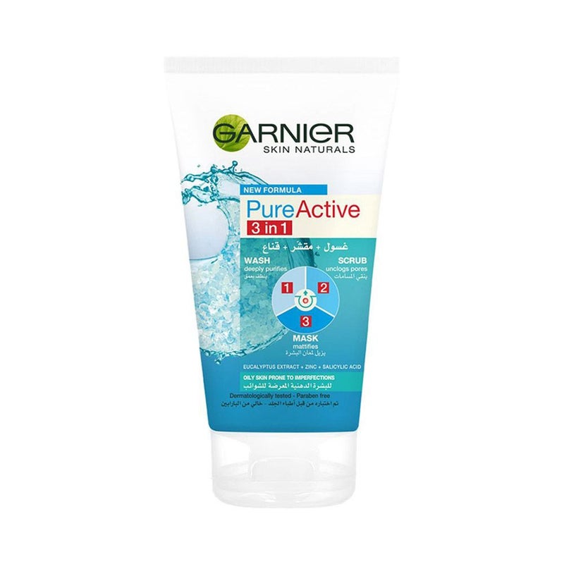 Garnier SkinActive Pure Active 3-in-1 Wash Scrub and Mask 150 mL