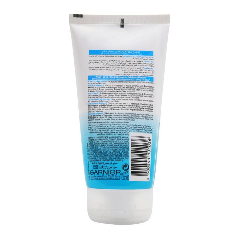 Garnier SkinActive Pure Active 3-in-1 Wash Scrub and Mask 150 mL