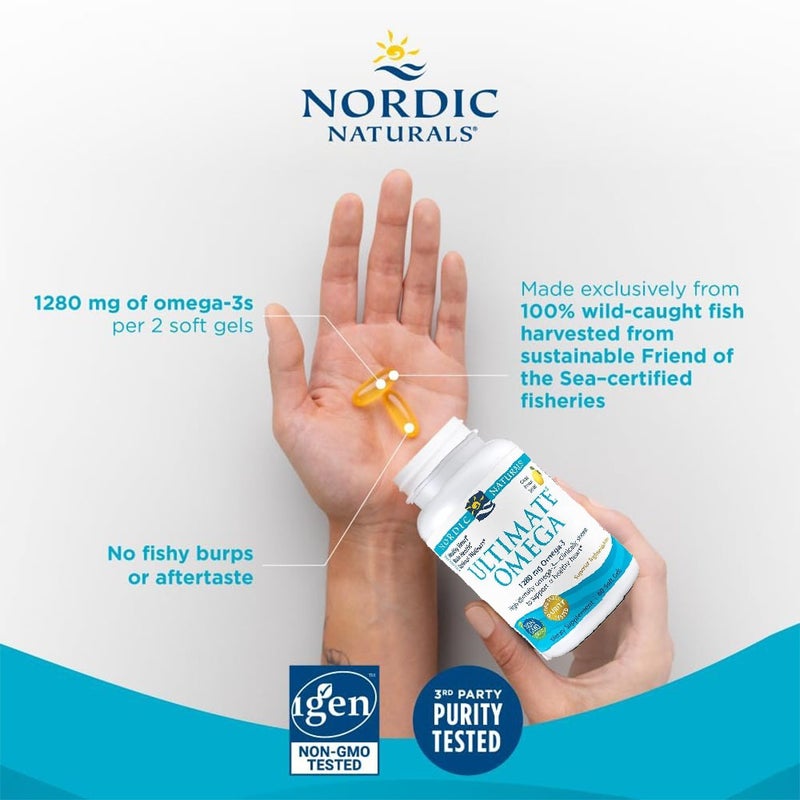 Nordic Naturals Ultimate Omega 3 1280mg Per Serving Fish Oil Supplement Softgels, Pack of 60's