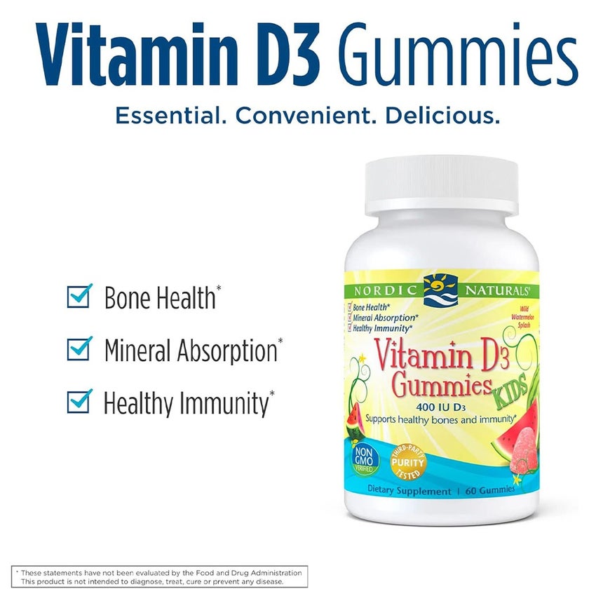 Nordic Naturals Kids Vitamin D3 400IU Gummies, Pack of 60's