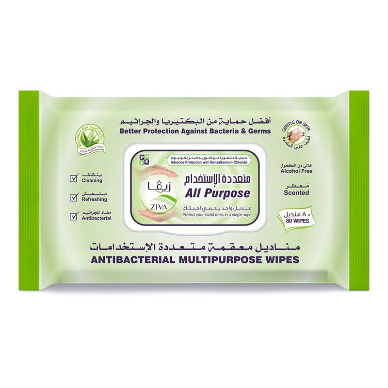 ZIVA Antibacterial Multipurpose Wipes 80's
