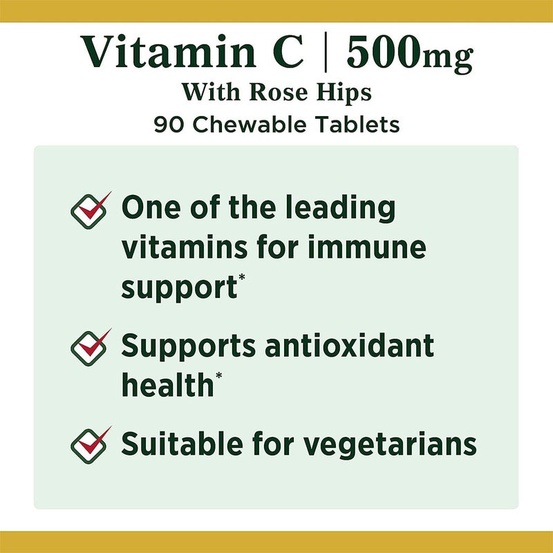 Nature's Bounty C 500 mg with Rose Hips Chewable Tablets 90's