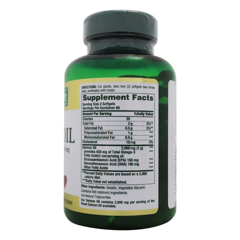 Nature's Bounty Cold Water Salmon Oil 1000mg Fish Oil Supplement Softgels, Pack of 120's
