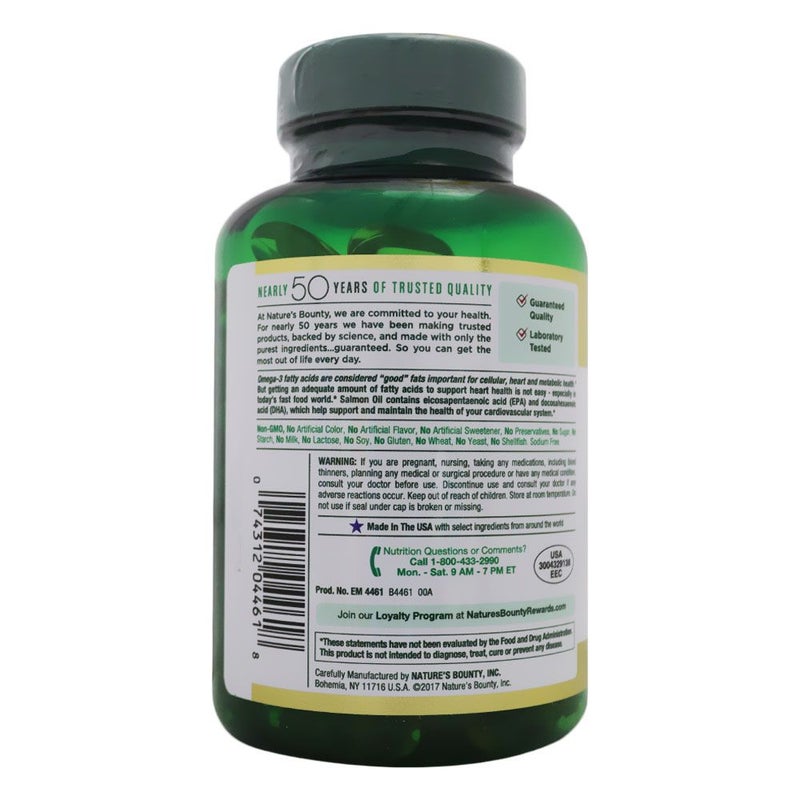 Nature's Bounty Cold Water Salmon Oil 1000mg Fish Oil Supplement Softgels, Pack of 120's