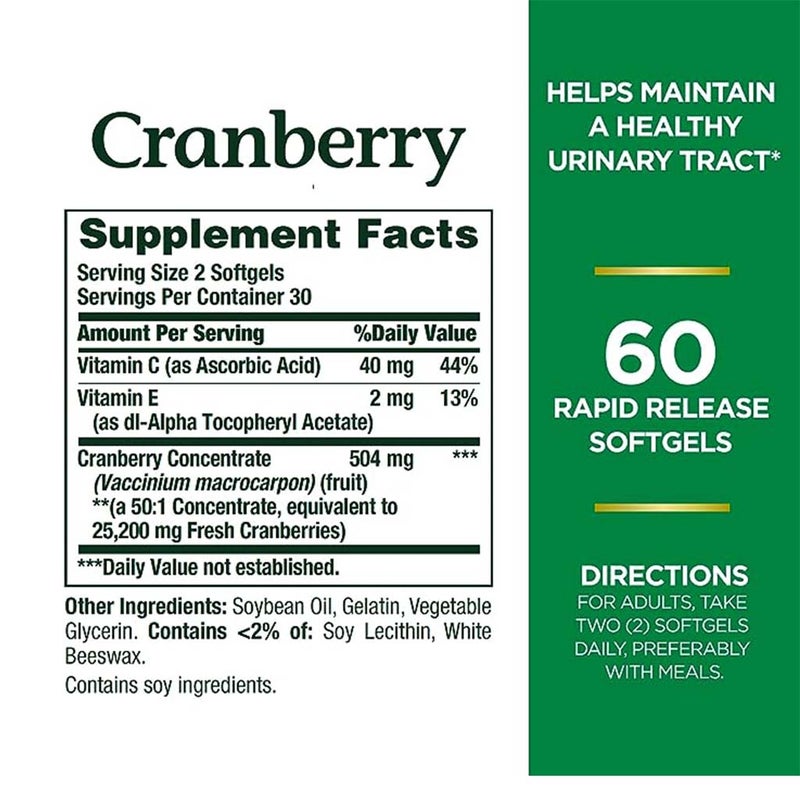 Nature's Bounty Cranberry 25,200 mg with Vitamin C Softgels 60's