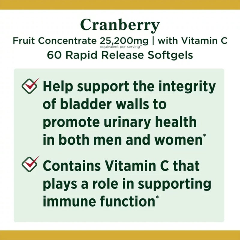 Nature's Bounty Cranberry 25,200 mg with Vitamin C Softgels 60's