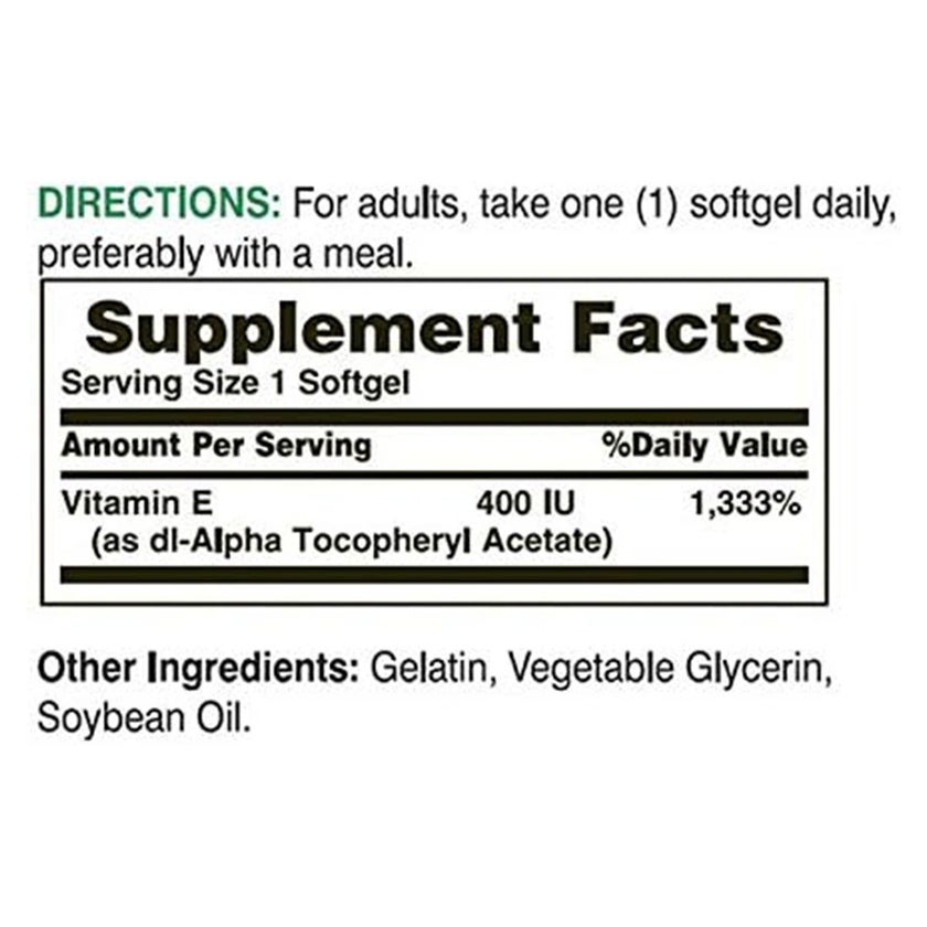 Nature's Bounty E-400IU Pure dl-Alpha Softgels, Pack of 100's