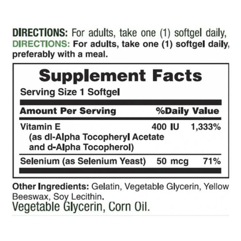 Nature's Bounty E-400IU with Selenium 50mcg Softgels, Pack of 30's