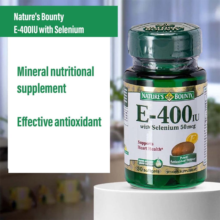 Nature's Bounty E-400IU with Selenium 50mcg Softgels, Pack of 30's