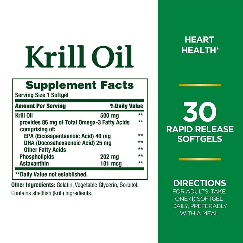 Nature's Bounty Krill Oil 500mg Softgels, Pack of 30's