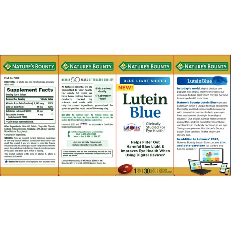 Nature's Bounty Lutein Blue Softgels 30's