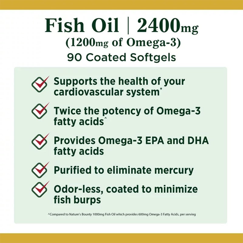 Nature's Bounty 2400mg Fish Oil Supplement Softgels, Pack of 90's