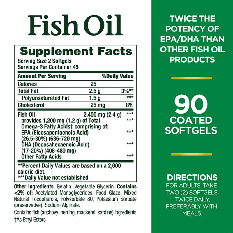 Nature's Bounty 2400mg Fish Oil Supplement Softgels, Pack of 90's