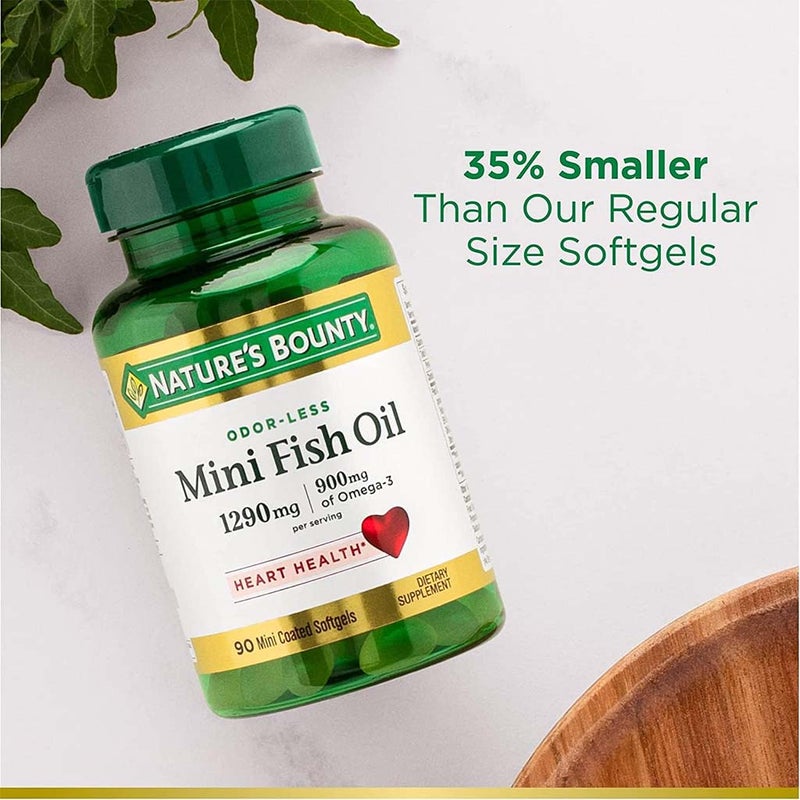 Nature's Bounty 1290mg Mini Fish Oil Supplment Softgels, Pack of  90's