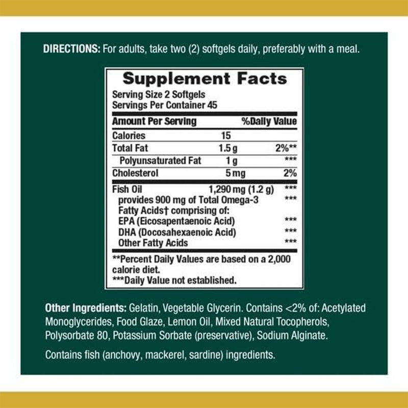 Nature's Bounty 1290mg Mini Fish Oil Supplment Softgels, Pack of  90's