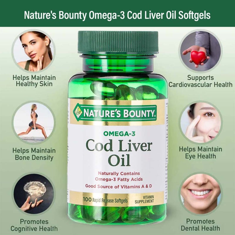 Nature's Bounty Omega 3 Cod Liver Oil Softgels, Pack of 100's