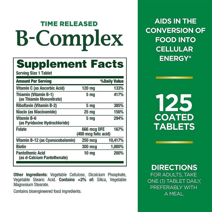 Nature's Bounty B-Complex with Folic Acid Plus Vitamin C Tablets, Pack of 125's