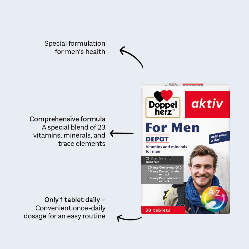 Doppelherz aktiv Men's Multivitamins & Minerals Depot Supplement Tablets, Pack of 30's