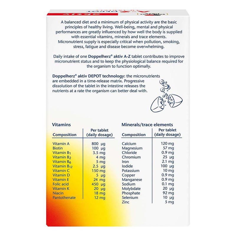 Doppelherz aktiv A-Z Adult Multivitamins & Minerals Depot Supplement Tablets, Pack of 40's