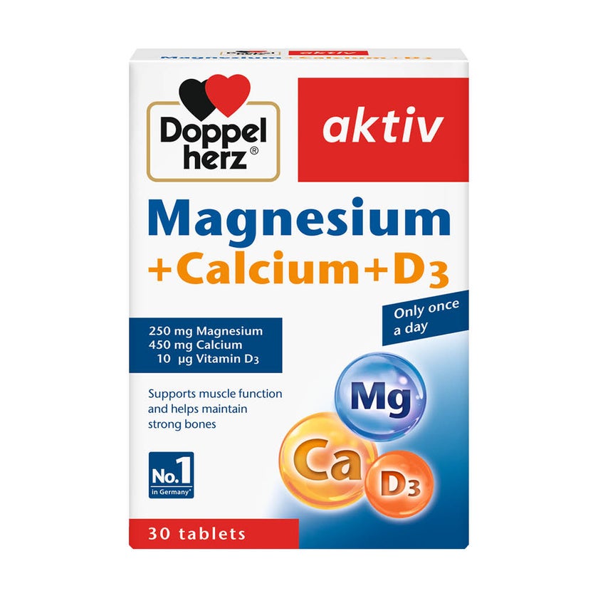 Doppelherz aktiv Magnesium + Calcium + Vitamin D3 Tablets For Muscle & Bone Support, Pack of 30's