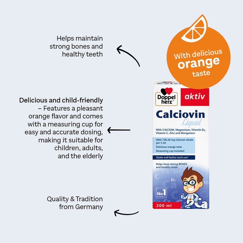 Doppelherz aktiv Calciovin Liquid For Children's Healthy Bones & Teeth 200ml
