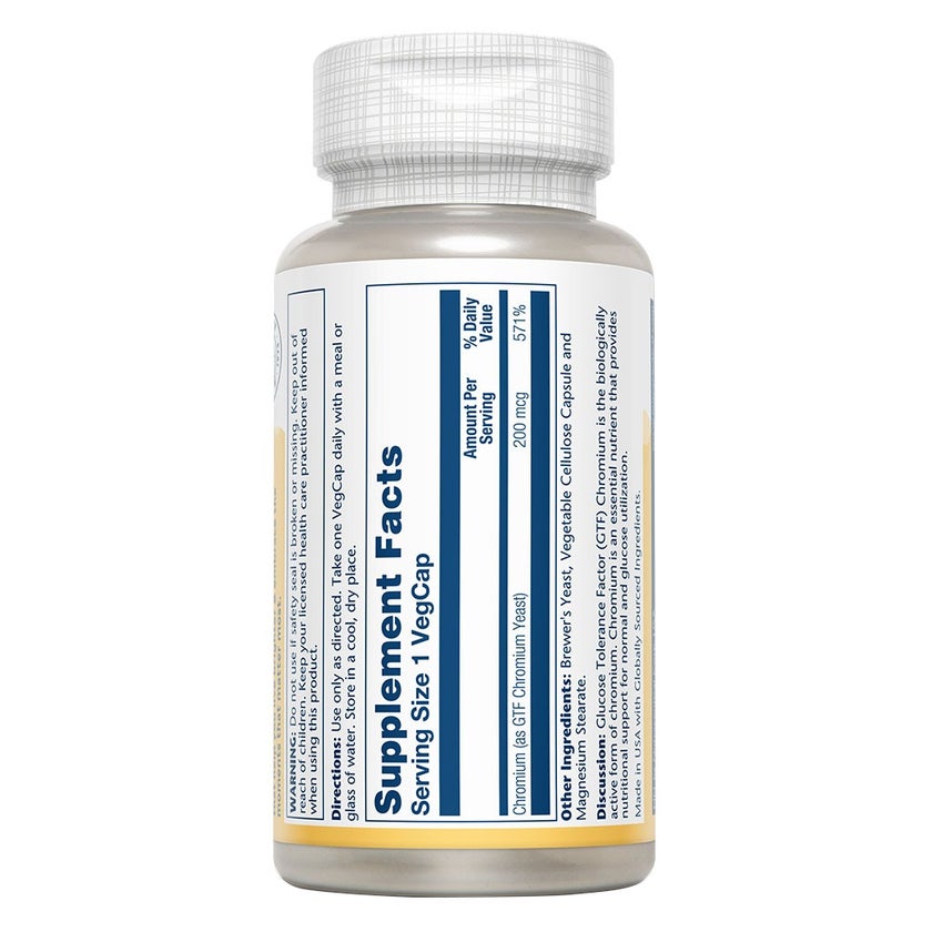 Solaray GTF Chromium 200mcg Veg Capsules, Pack of 100's