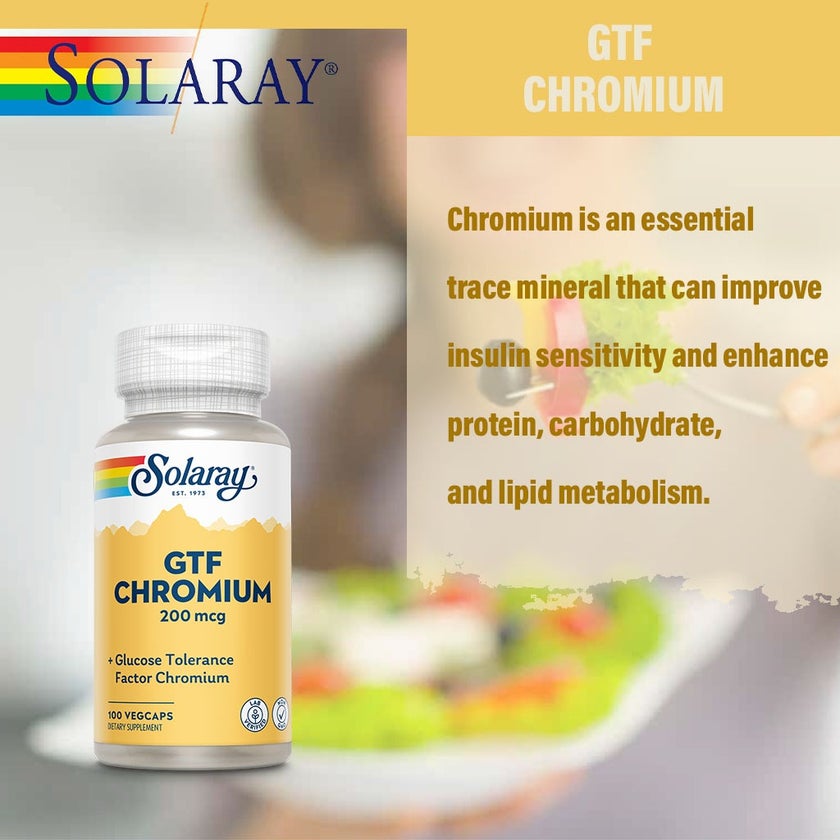 Solaray GTF Chromium 200mcg Veg Capsules, Pack of 100's